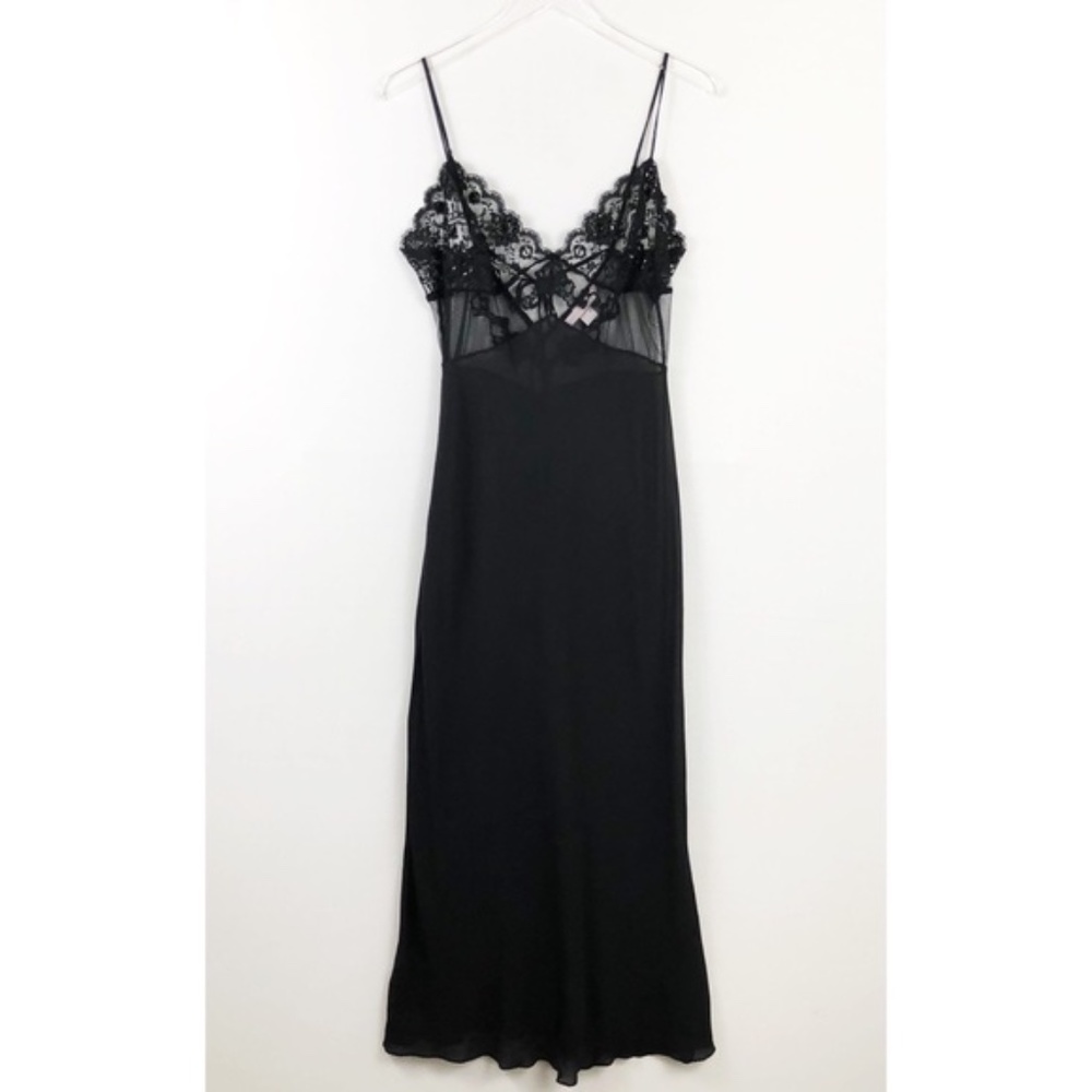 Victoria’s Secret Silk Lace Maxi Slip Dress Black